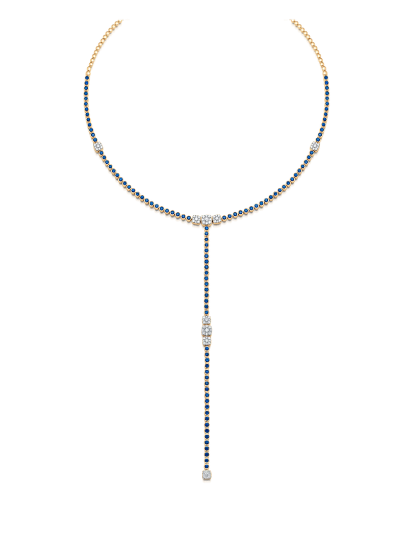 Adira Sapphire & Diamond Cushion Cluster Lariat Necklace
