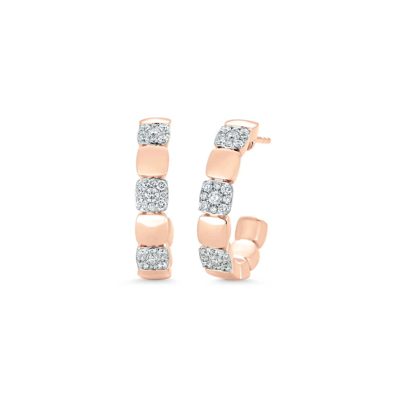Adira Alternating Cushion Illusion Beaded Half Hoop Earrings