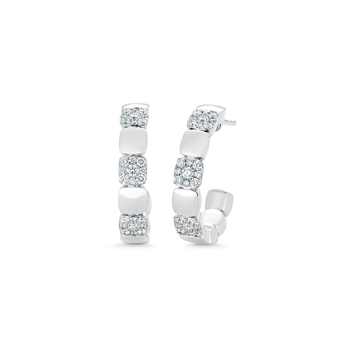 Adira Alternating Cushion Illusion Beaded Half Hoop Earrings
