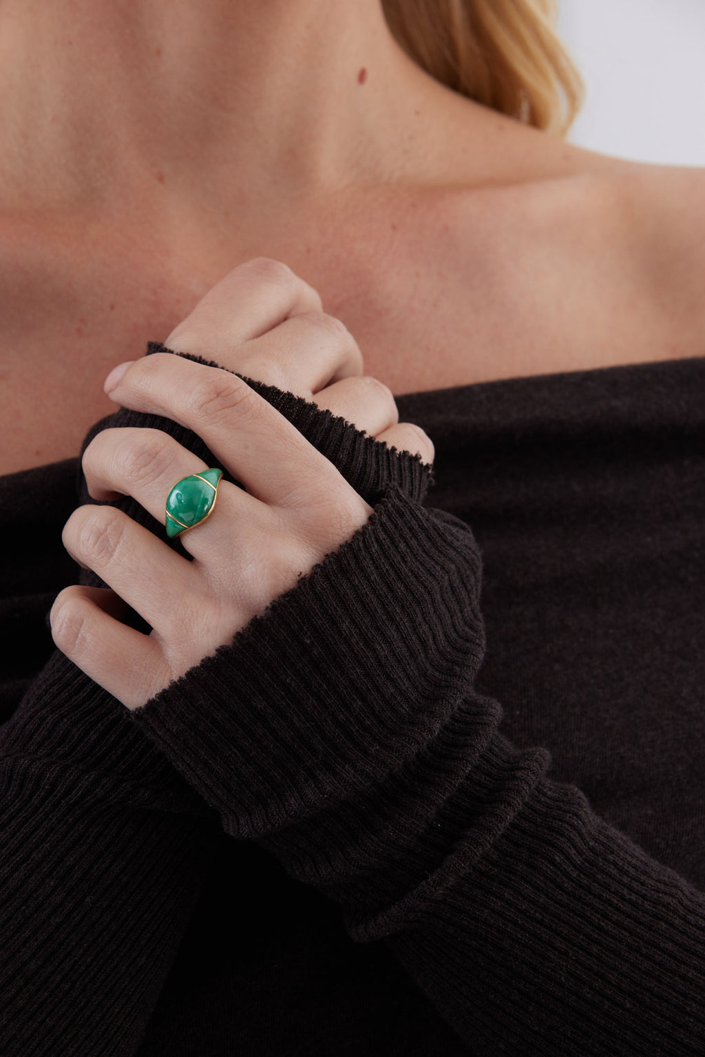 Lavari Malachite Prima Donna Ring – Sterling Silver With Yellow Gold Plating, Statement Cocktail Ring For Women