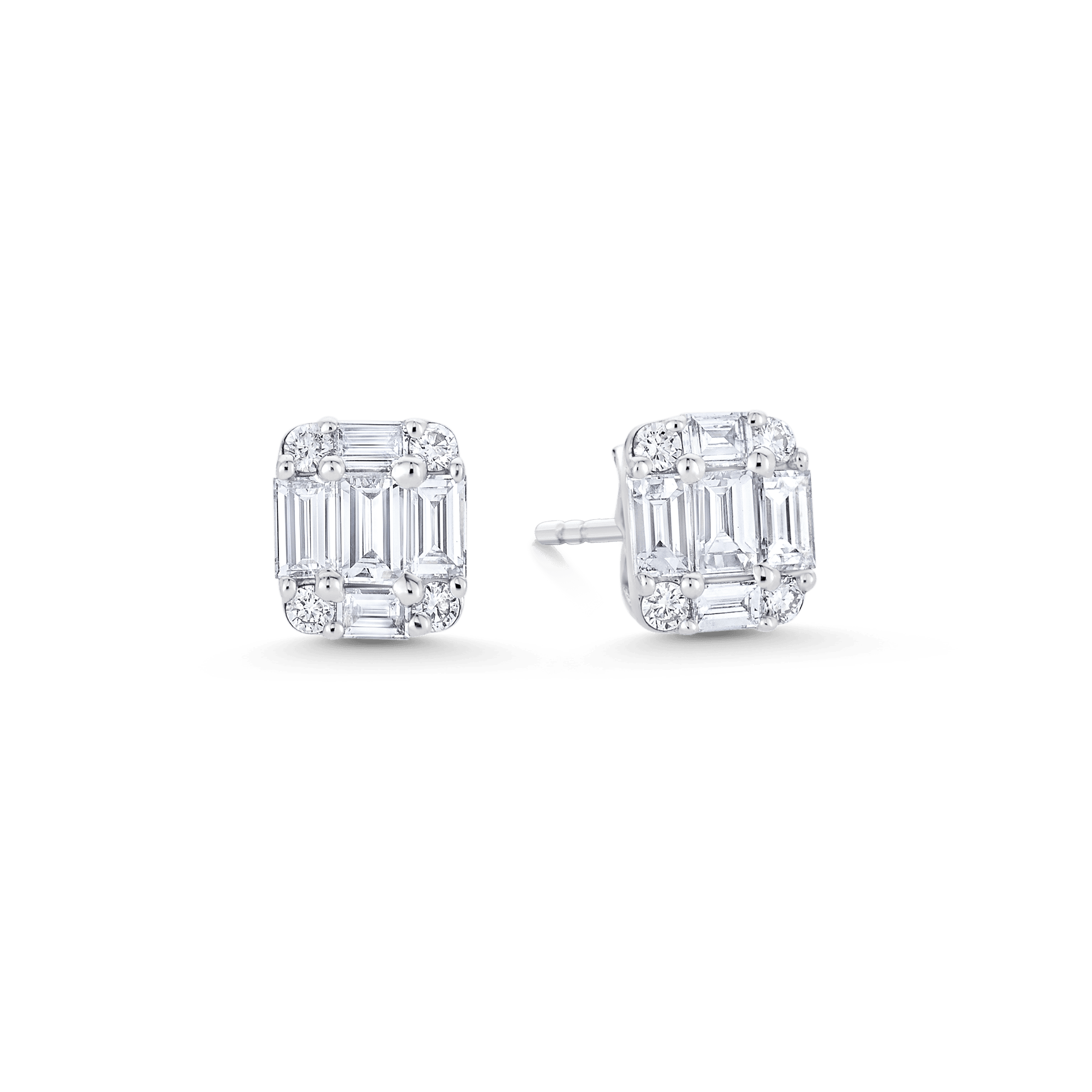 Illusion Emerald Cut Diamond Stud Earrings