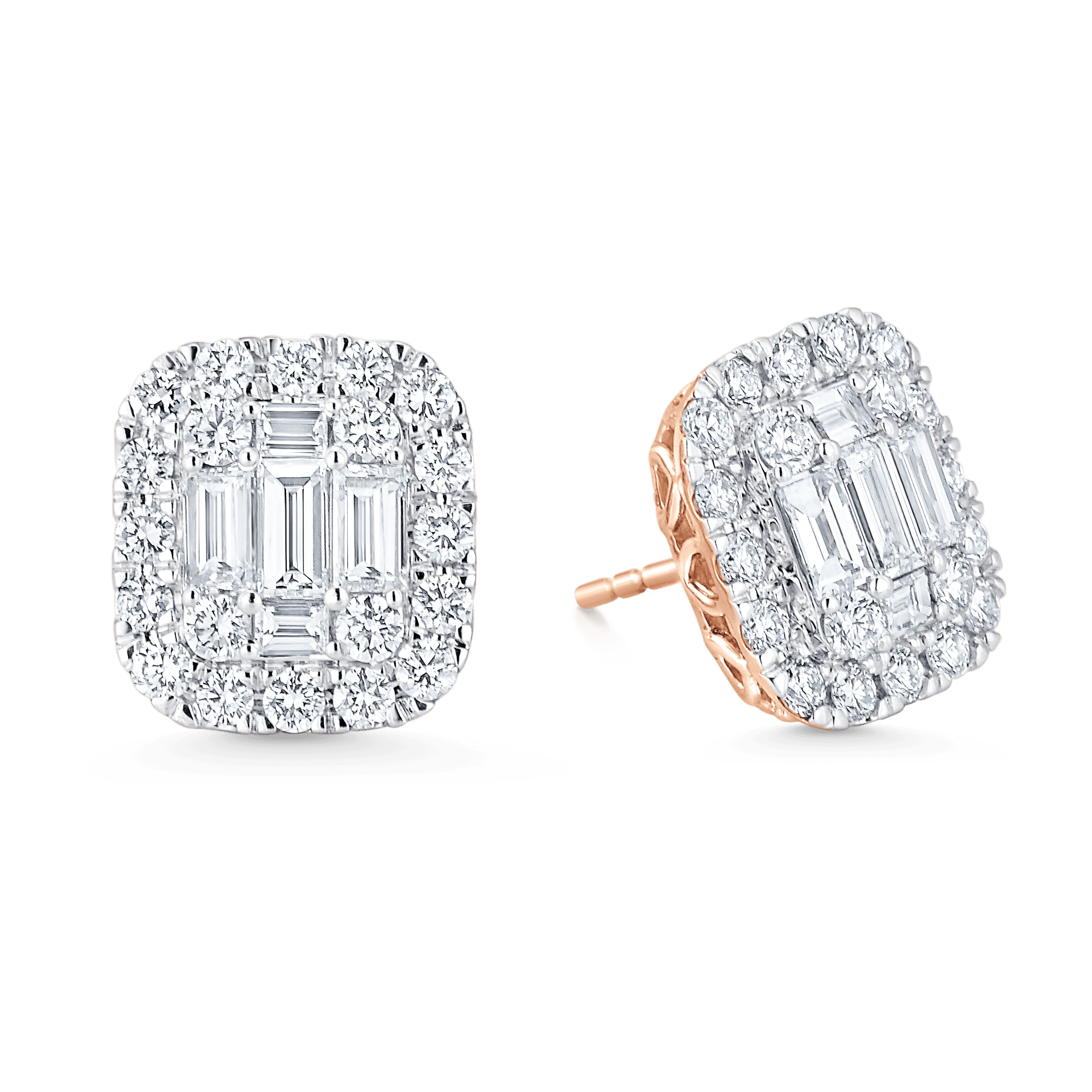 Illusion Large Emerald Cut Halo Stud Earrings