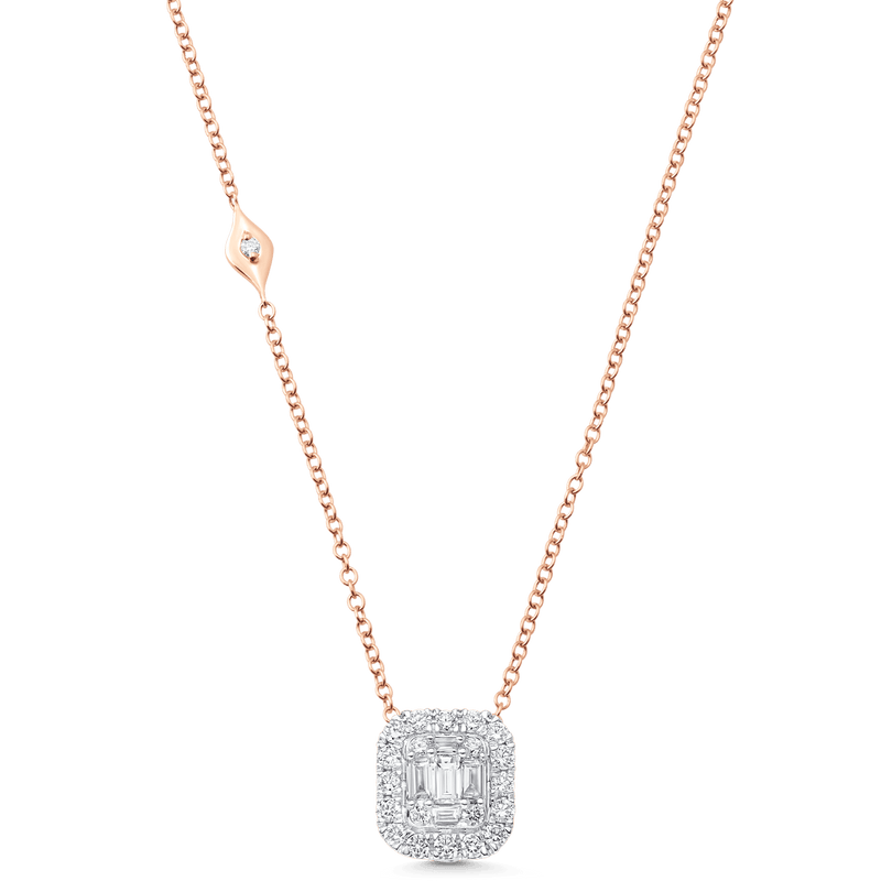 Illusion Emerald Cut Diamond Halo Necklace