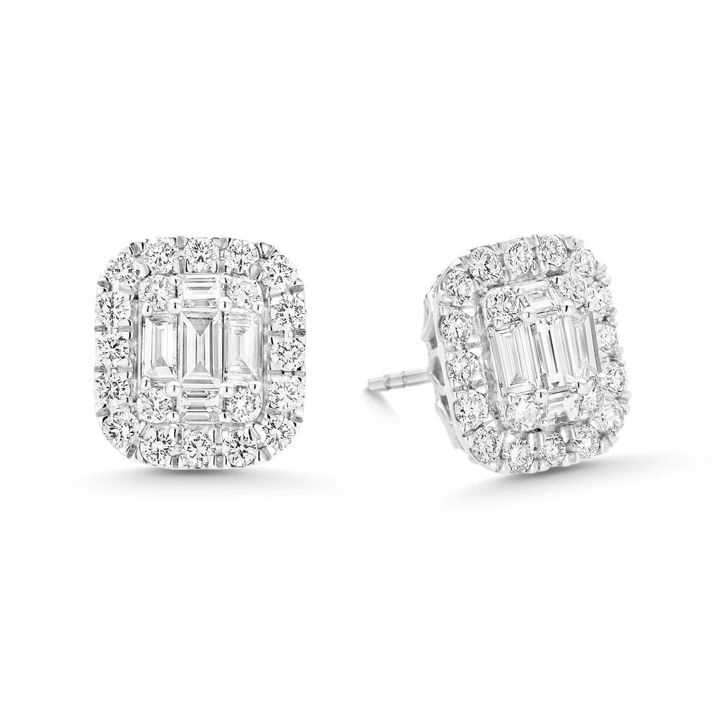 Illusion Emerald Cut Diamond Halo Earrings | Designer Fine Jewelry by ...