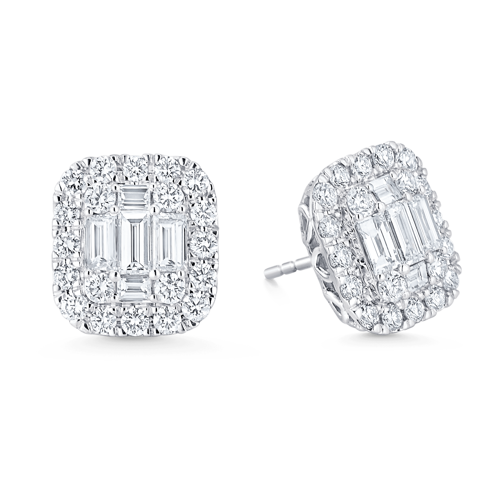 Illusion Large Emerald Cut Halo Stud Earrings