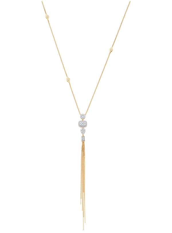 Nappa Three Diamond Cluster Tassel Necklace
