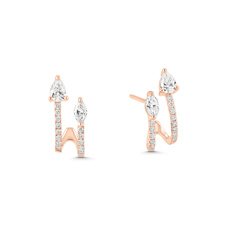 Purity Pear Marquise Diamond Cluster Hoop Huggie Earrings