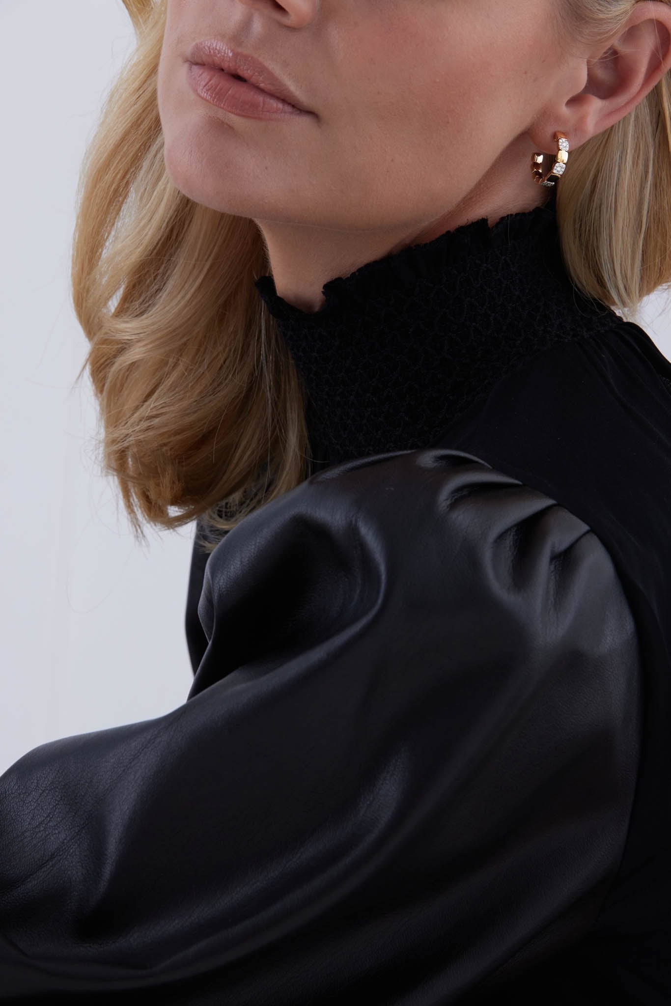 Adira Alternating Cushion Illusion Beaded Half Hoop Earrings - Sara Weinstock Fine Jewelry