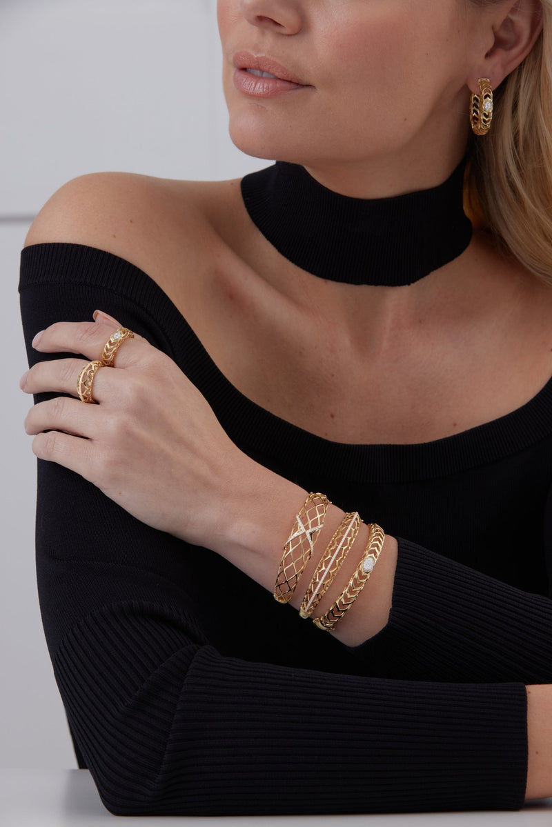 Dentelle Gold and Diamond Cluster Bangle - Sara Weinstock Fine Jewelry