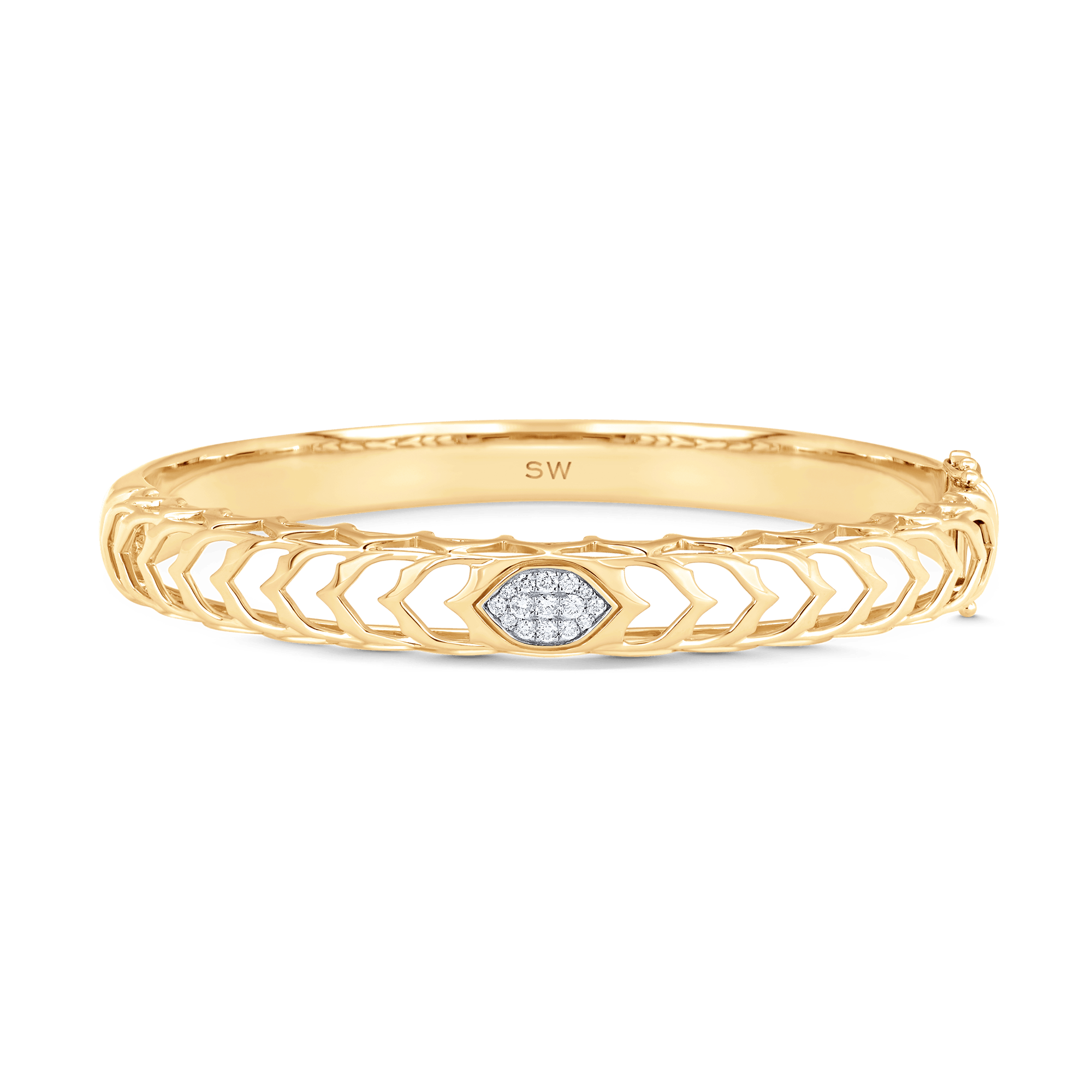 Dentelle Gold and Diamond Cluster Bangle - Sara Weinstock Fine Jewelry