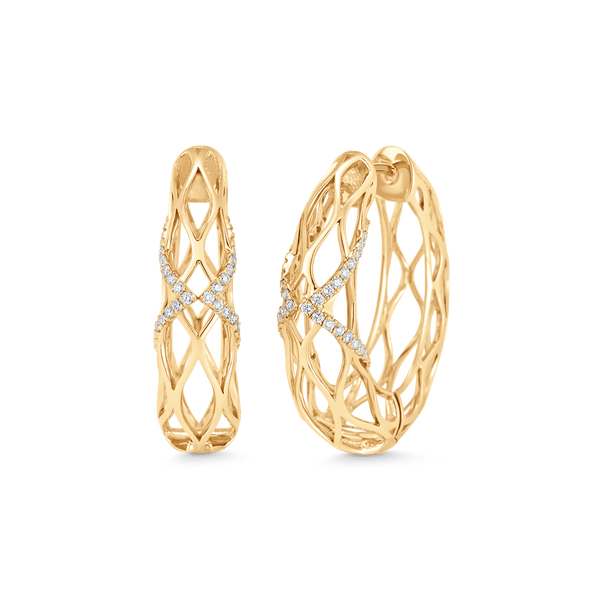Dentelle Gold and Diamond Hoops - Sara Weinstock Fine Jewelry