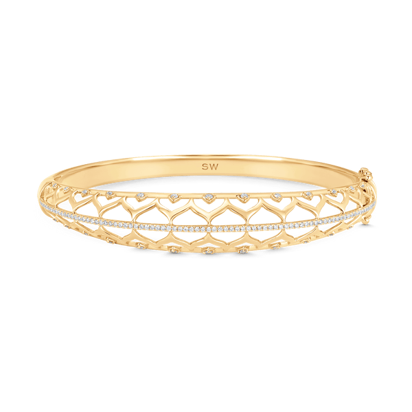 Dentelle Gold and Diamond Horizontal Bangle - Sara Weinstock Fine Jewelry