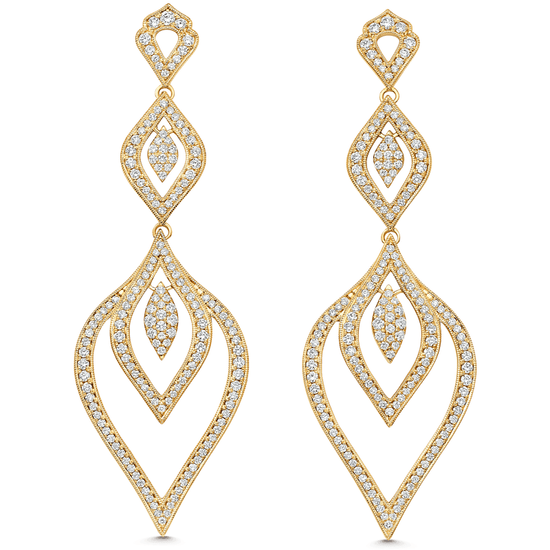 14k Natural Diamond, Ruby and Emerald Chandelier Earrings - Abhika Jewels