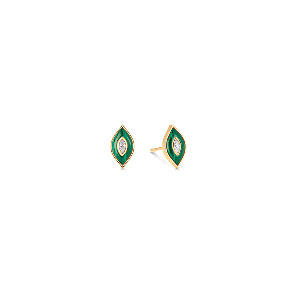 Donna Malachite and Gold Rosecut Diamond Stud Earrings - Sara Weinstock Fine Jewelry
