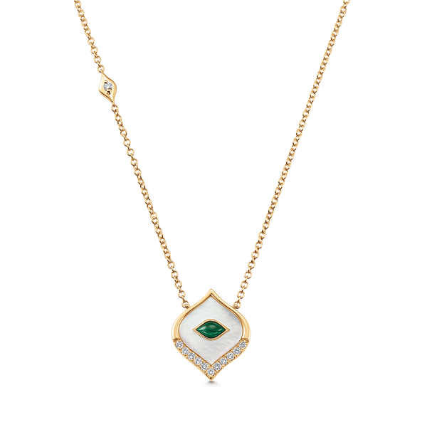 Donna Mother of Pearl, Malachite and Gold Diamond Pendant Necklace - Sara Weinstock Fine Jewelry