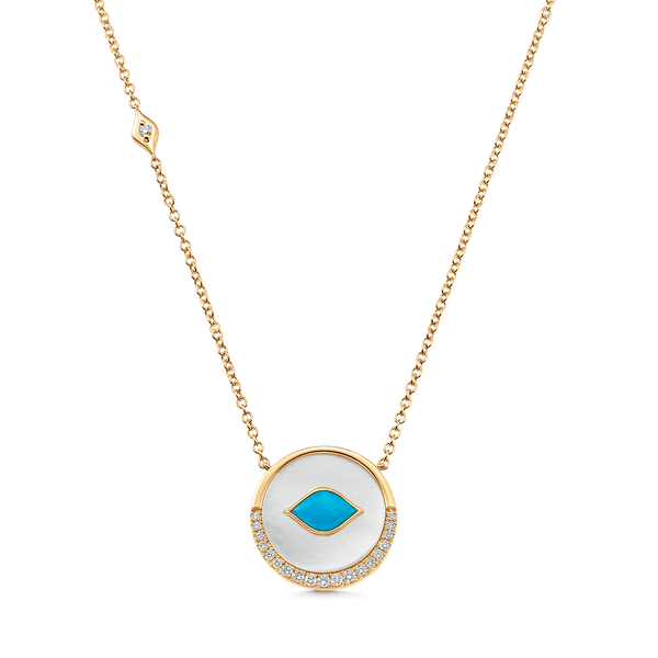 Donna Mother of Pearl, Turquoise and Gold Diamond Pendant Necklace - Sara Weinstock Fine Jewelry