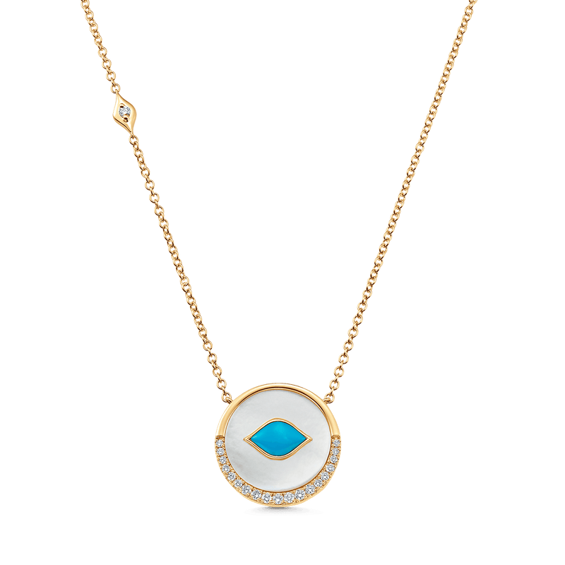 Donna Mother of Pearl, Turquoise and Gold Diamond Pendant Necklace - Sara Weinstock Fine Jewelry