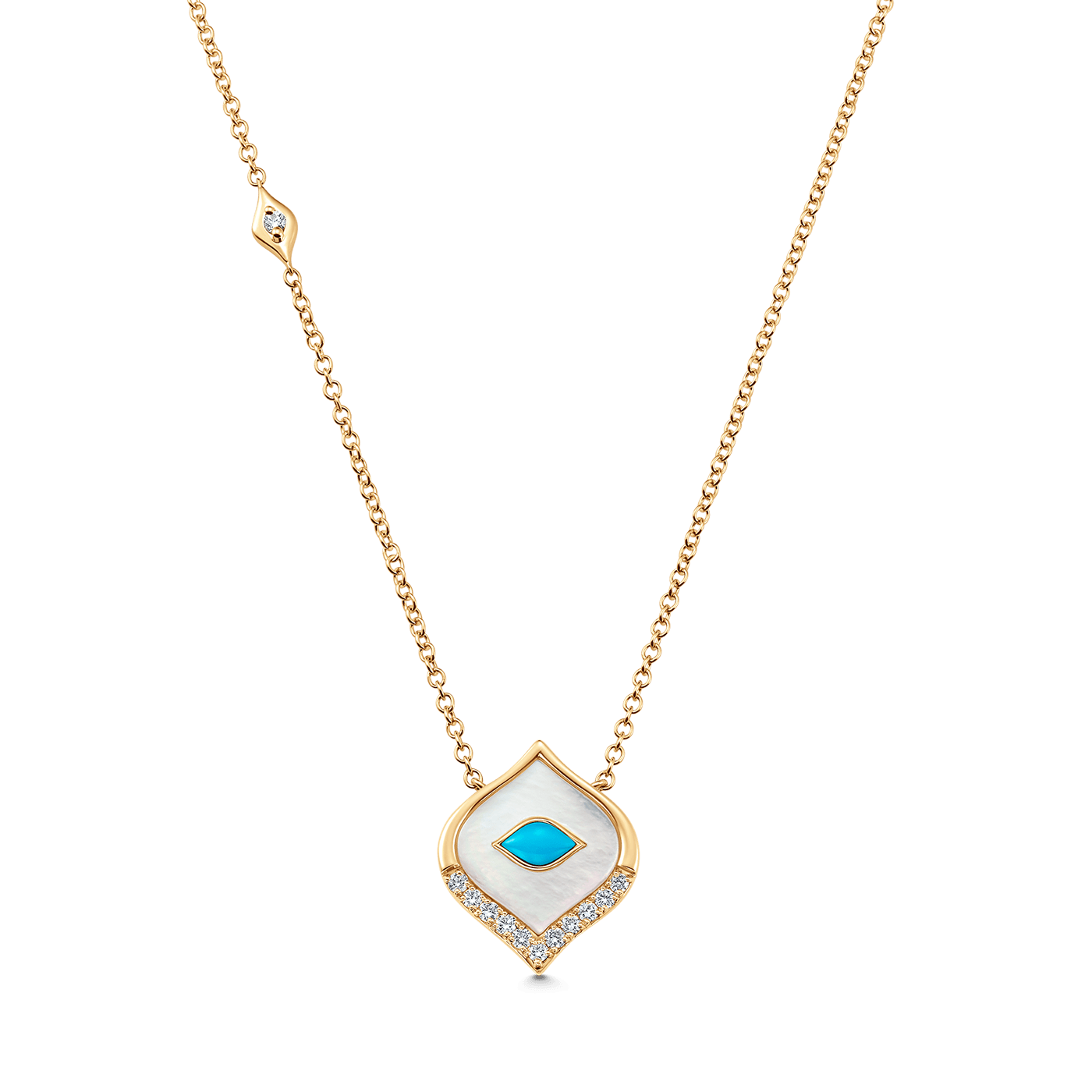 Donna Mother of Pearl, Turquoise and Gold Diamond Pendant Necklace - Sara Weinstock Fine Jewelry