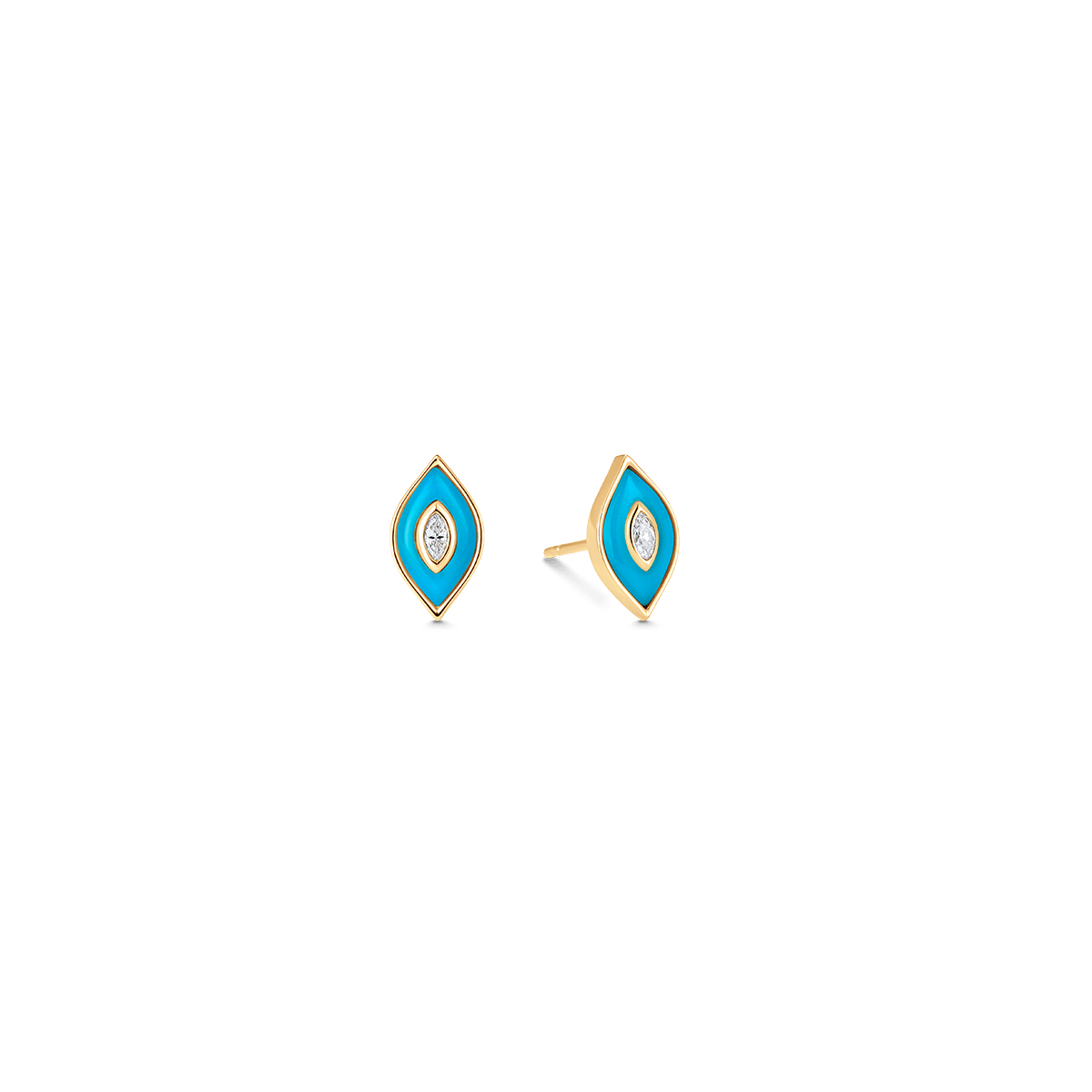 Donna Yellow Gold Turquoise and Rose Cut Diamond Stud - Sara Weinstock Fine Jewelry