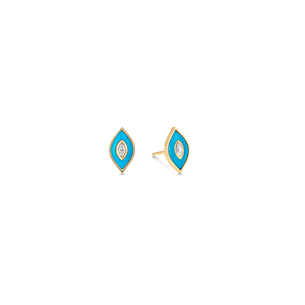 Donna Yellow Gold Turquoise and Rose Cut Diamond Stud - Sara Weinstock Fine Jewelry