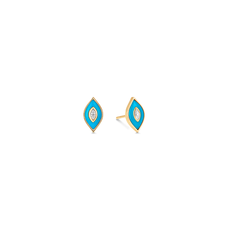 Donna Yellow Gold Turquoise and Rose Cut Diamond Stud - Sara Weinstock Fine Jewelry
