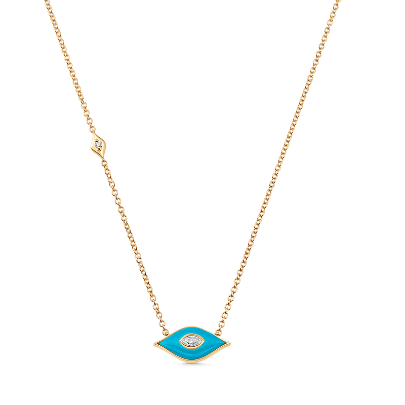 Donna Yellow Gold Turquoise and Rosecut Diamond Necklace - Sara Weinstock Fine Jewelry