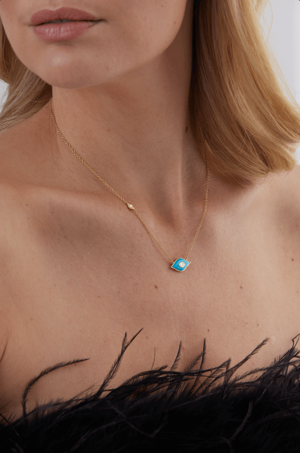 Donna Yellow Gold Turquoise and Rosecut Diamond Necklace - Sara Weinstock Fine Jewelry