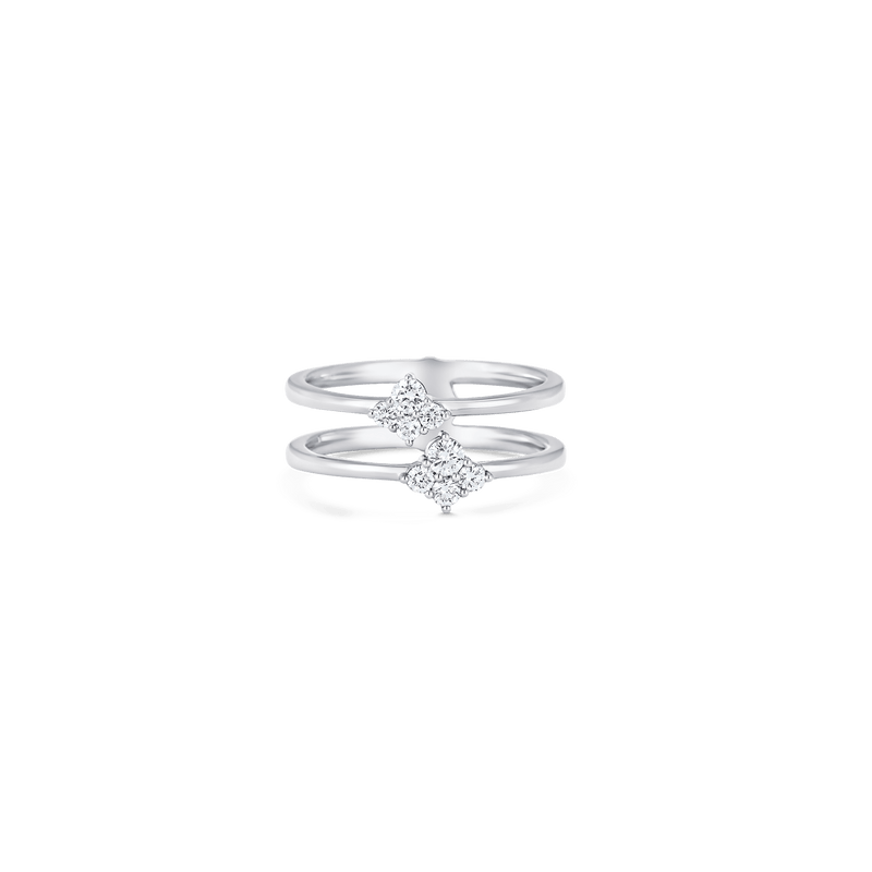 Dujour Yellow Gold White Diamond 4 Cluster 2 Row Ring - Sara Weinstock Fine Jewelry