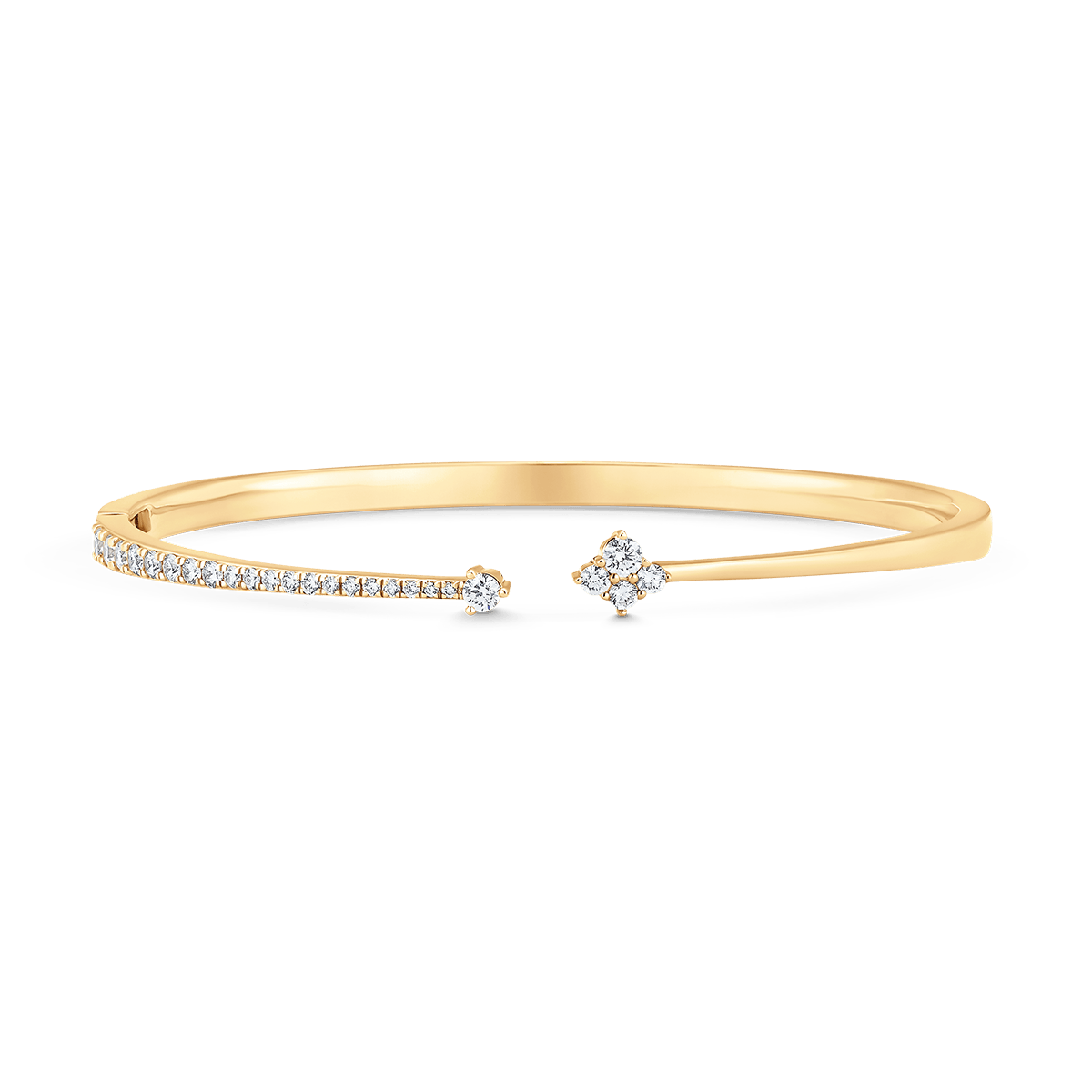 Dujour Yellow Gold White Diamond 4 Cluster & Round Open Bangle - Sara Weinstock Fine Jewelry