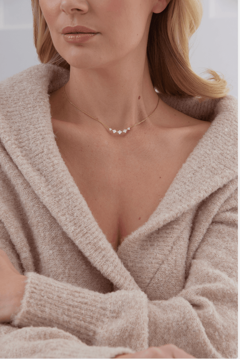 Dujour Yellow Gold White Diamond Graduated 4 Cluster Necklace - Sara Weinstock Fine Jewelry