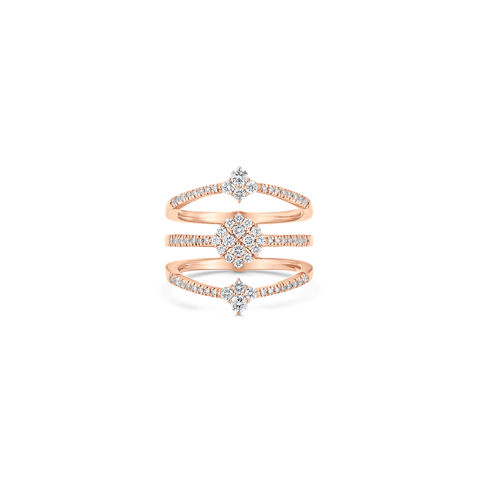 Flora Yellow Gold White Diamond 3 Row Ring - Sara Weinstock Fine Jewelry