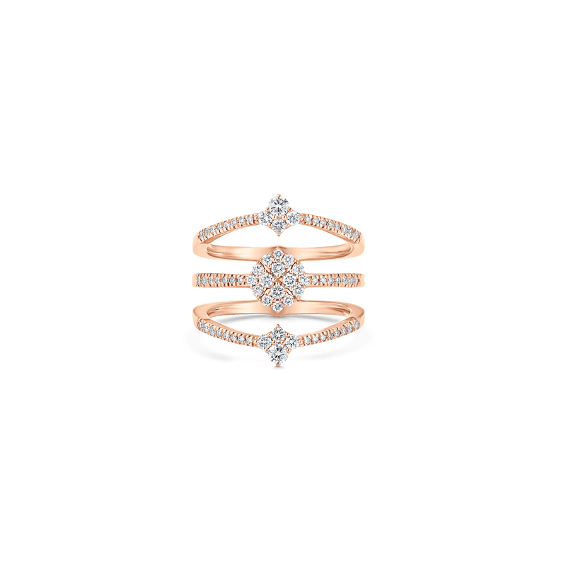 Flora Yellow Gold White Diamond 3 Row Ring - Sara Weinstock Fine Jewelry