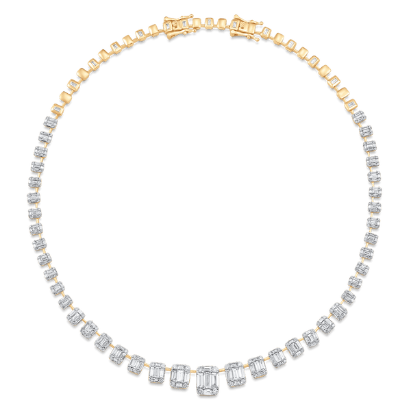 18k Rose Gold 73 Gh Vs East West Emerald Cut Diamond Bezel Set Tennis  Necklace 16