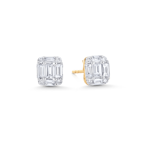 Illusion Emerald Cut Diamond Stud Earrings Designer Fine Jewelry by Sara Weinstock