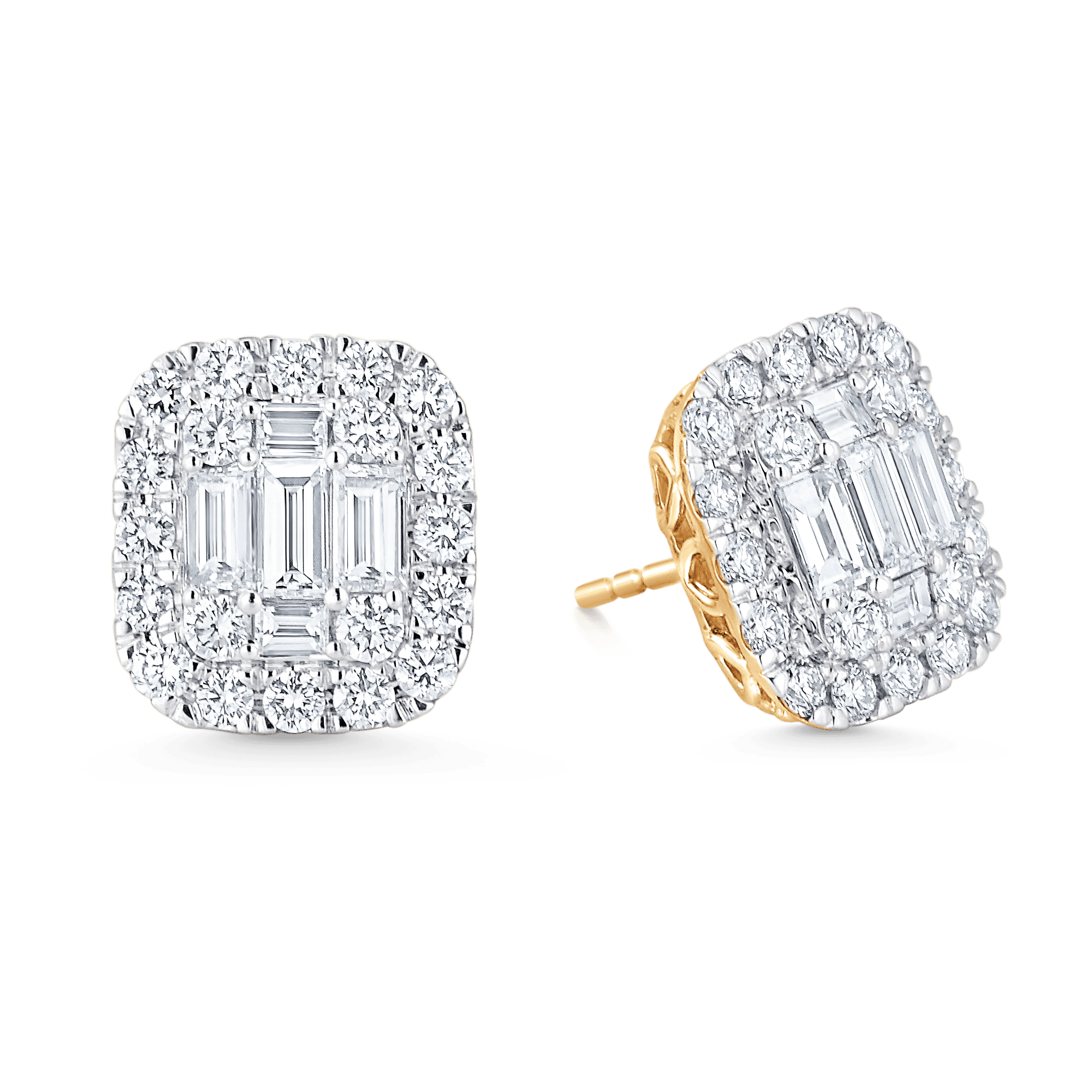 Illusion Large Emerald Cut Halo Stud Earrings - Sara Weinstock Fine Jewelry