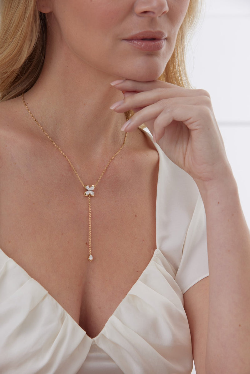 Lierre Gold and Diamond Pear Petal Cluster Drop Necklace - Sara Weinstock Fine Jewelry