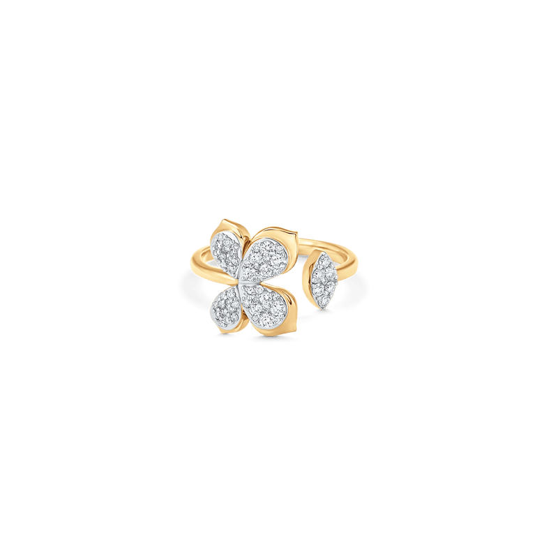 Lierre Yellow Gold White Diamond 4 Pear Clusters & 1 Marquise Open Ring - Sara Weinstock Fine Jewelry