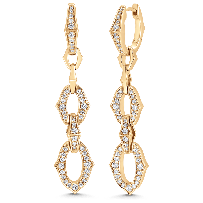 Lucia Double Diamond Gold Link Drop Earrings - Sara Weinstock Fine Jewelry