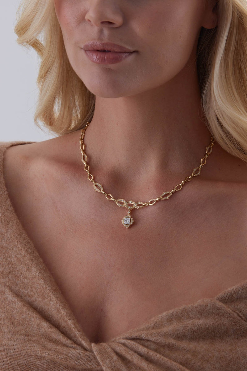 Lucia Leela Gold Link Diamond Pendant Necklace