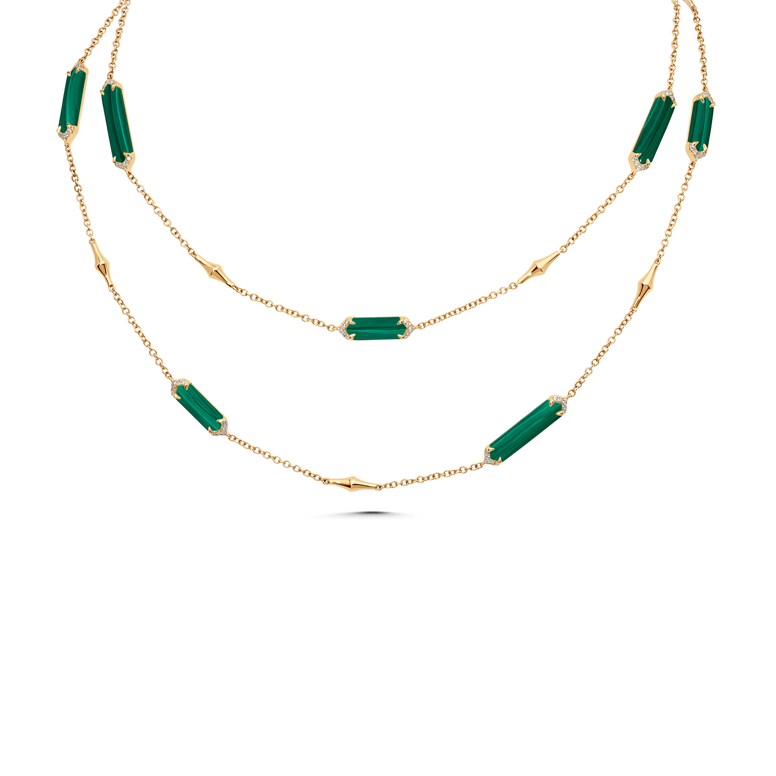 Lucia Malachite and Gold Elongated Hexagon - Sara Weinstock Fine Jewelry