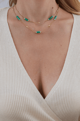 Lucia Malachite and Gold Elongated Hexagon - Sara Weinstock Fine Jewelry
