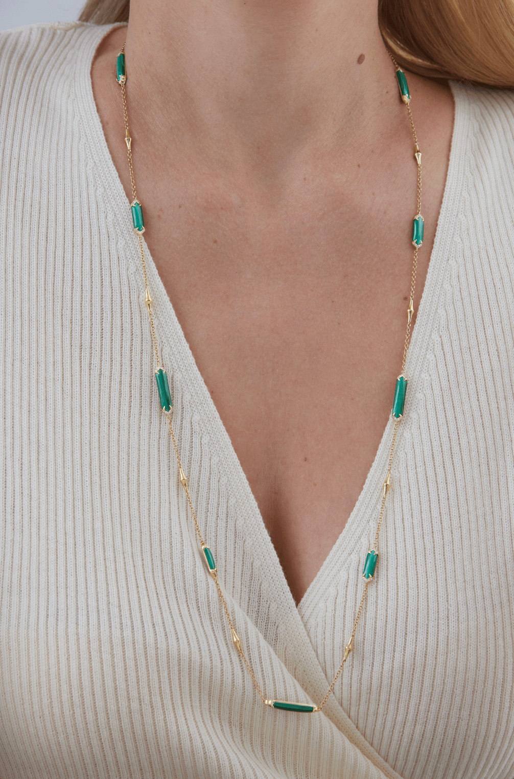 Lucia Malachite and Gold Elongated Hexagon - Sara Weinstock Fine Jewelry