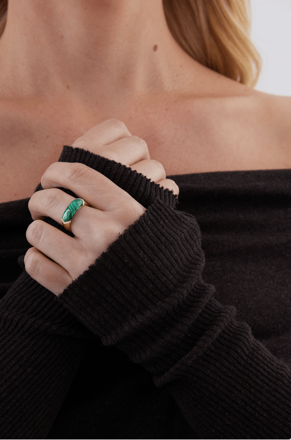 Lucia Malachite, Gold and Diamond Hexagon Ring - Sara Weinstock Fine Jewelry