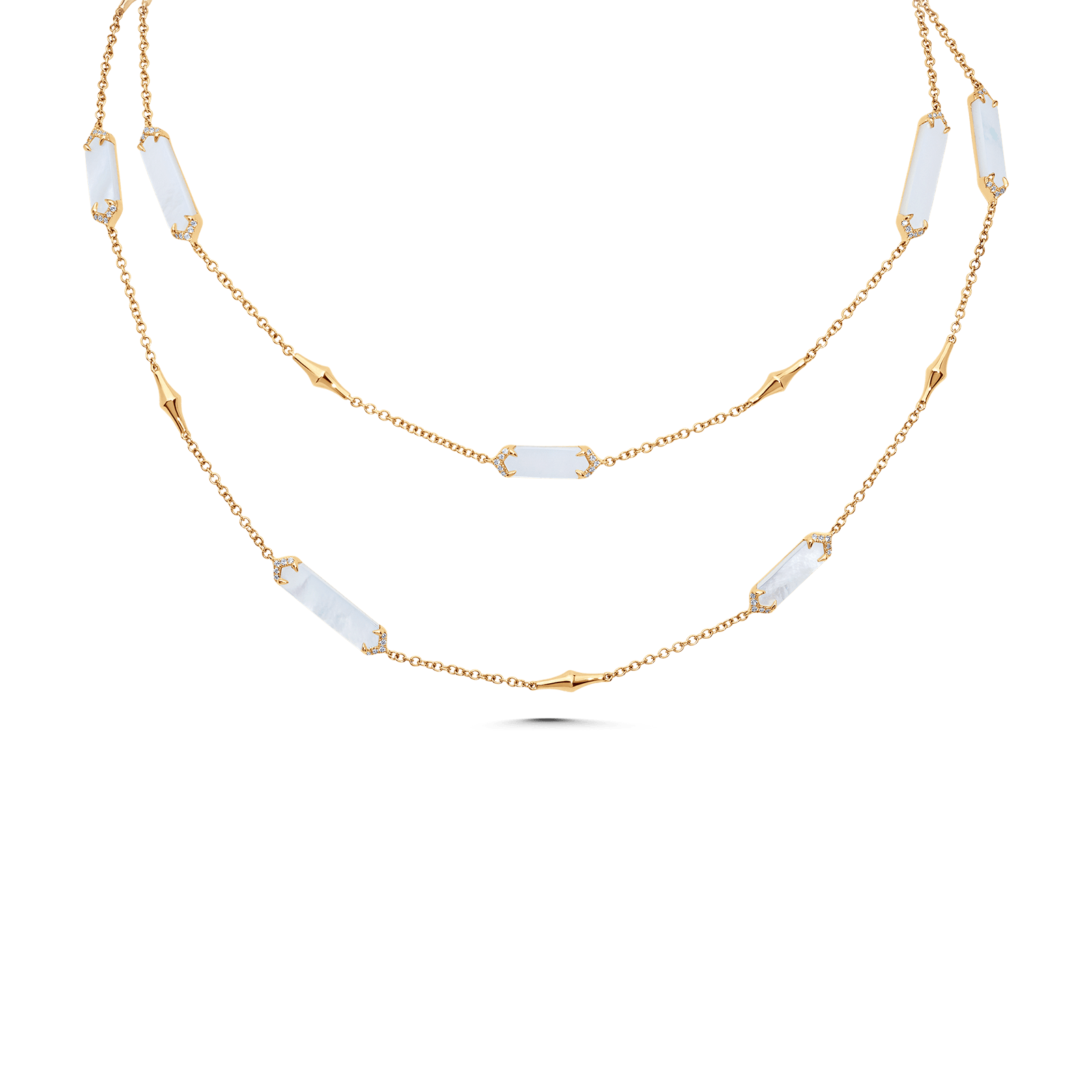 Lucia Mother of Pearl and Gold Elongated Hexagon Necklace - Sara Weinstock Fine Jewelry