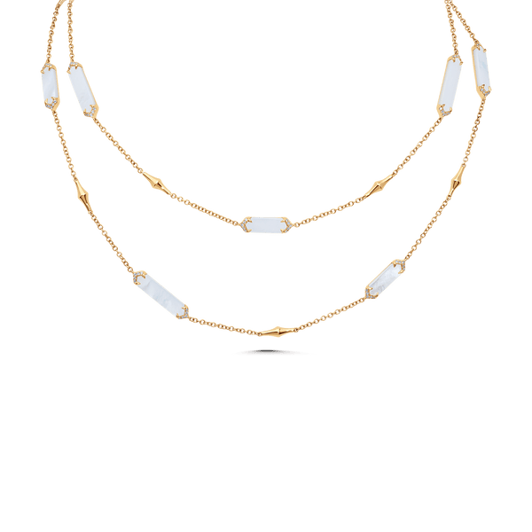 Lucia Mother of Pearl and Gold Elongated Hexagon Necklace - Sara Weinstock Fine Jewelry