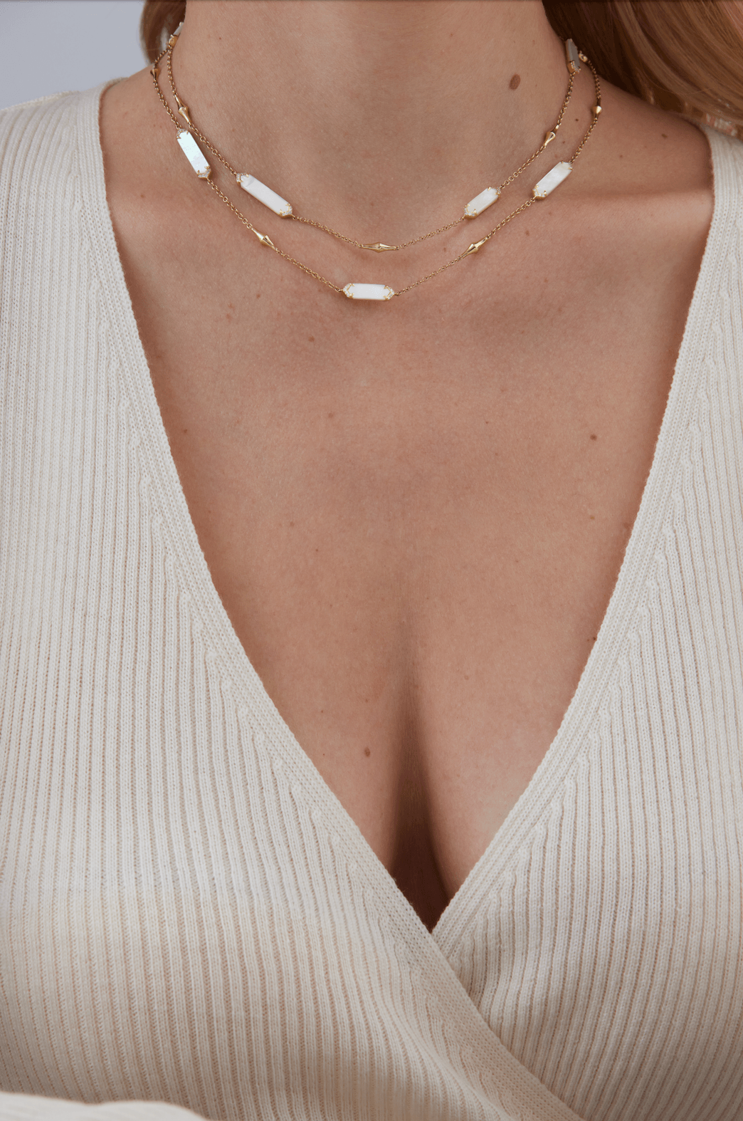 Lucia Mother of Pearl and Gold Elongated Hexagon Necklace - Sara Weinstock Fine Jewelry