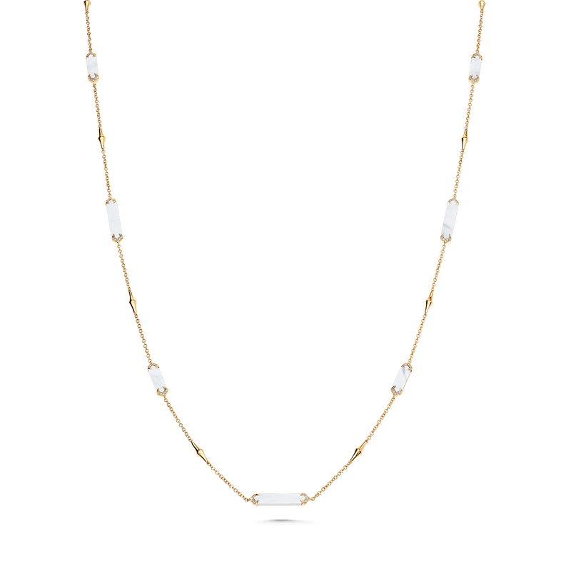 Lucia Mother of Pearl and Gold Elongated Hexagon Necklace - Sara Weinstock Fine Jewelry