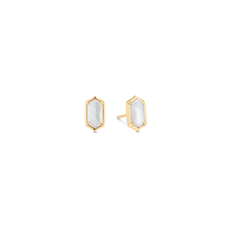 Lucia Mother of Pearl Elongated Hexagon Studs - Sara Weinstock Fine Jewelry