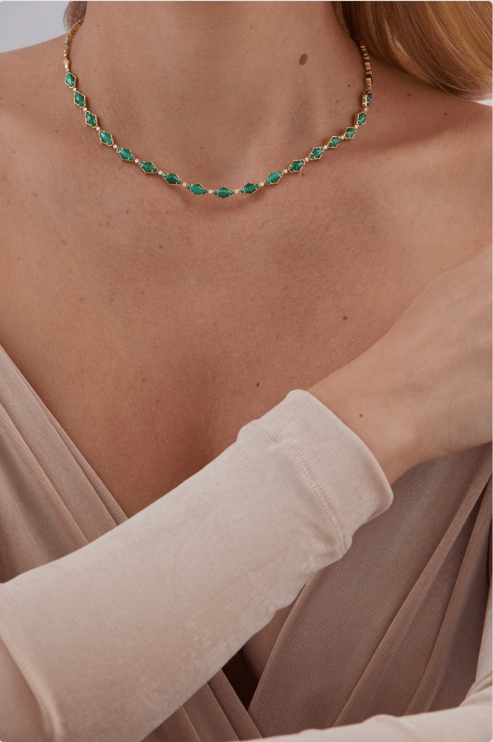 Lucia Yellow Gold Malachite Choker - Sara Weinstock Fine Jewelry