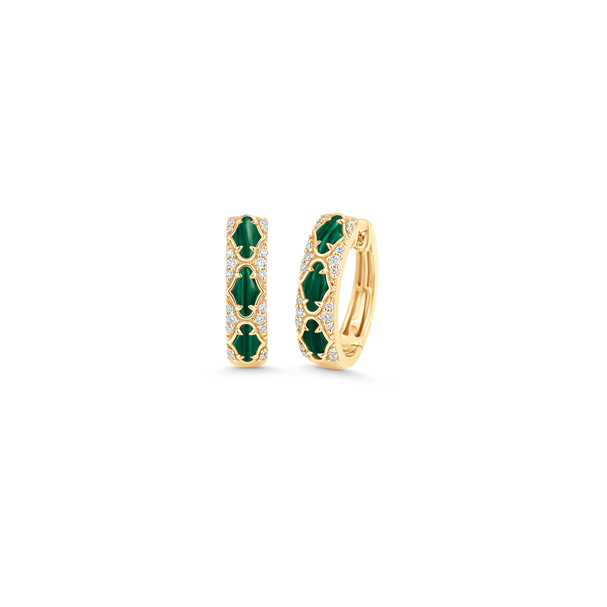 Lucia Yellow Gold Malachite Huggie - Sara Weinstock Fine Jewelry